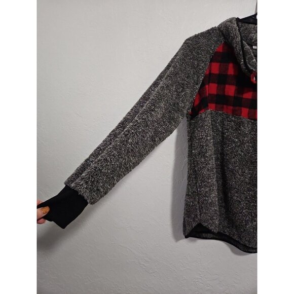 Scarlet Rose Sherpa Buffalo Plaid Shirt Snaps Mock Neck Sz Large Cabincore Cozy - Picture 5 of 11